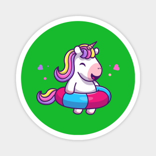 Cute Unicorn With Swimming Tires Cartoon Magnet